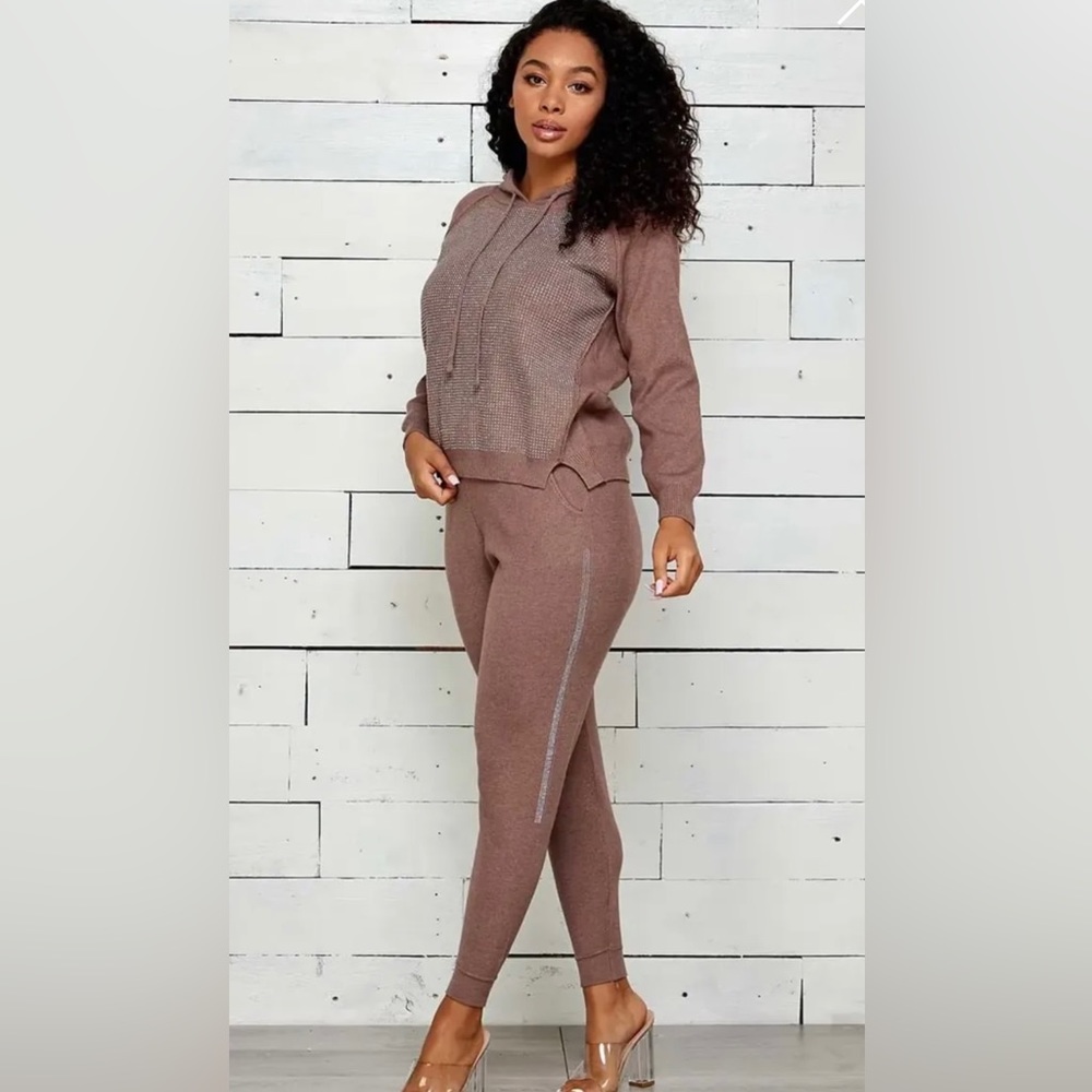 Rhinestone Sweater Jogger Set